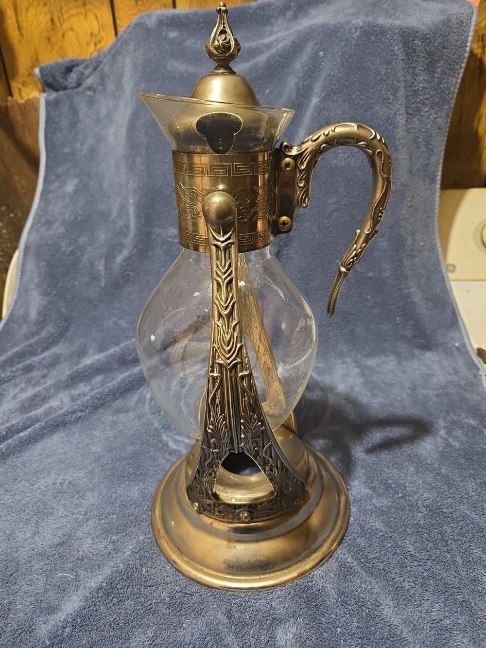 Antique-Style Brass and Glass Coffee Carafe - Brass Finish